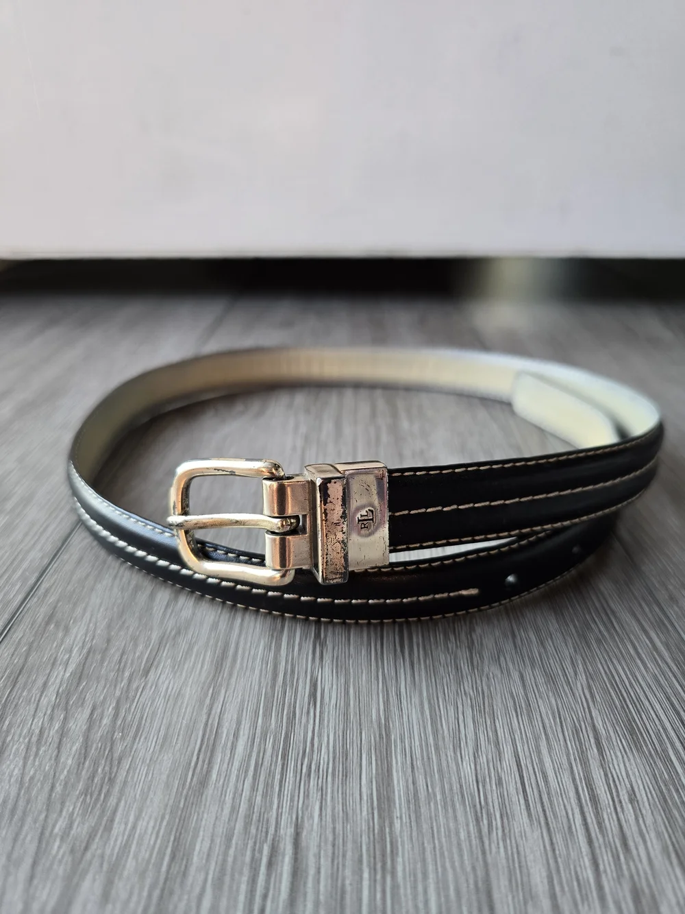 Lauren Ralph Lauren Reversible Leather Belt Black Cream Contrast Stitch Sz M 30